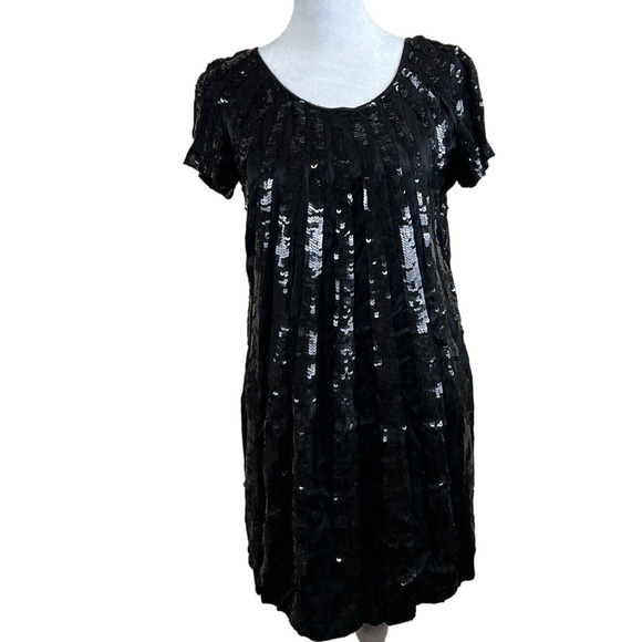 French Connection Dress Women Six Glitter Sequin Little Black Dress Short Sleeve - Picture 1 of 13